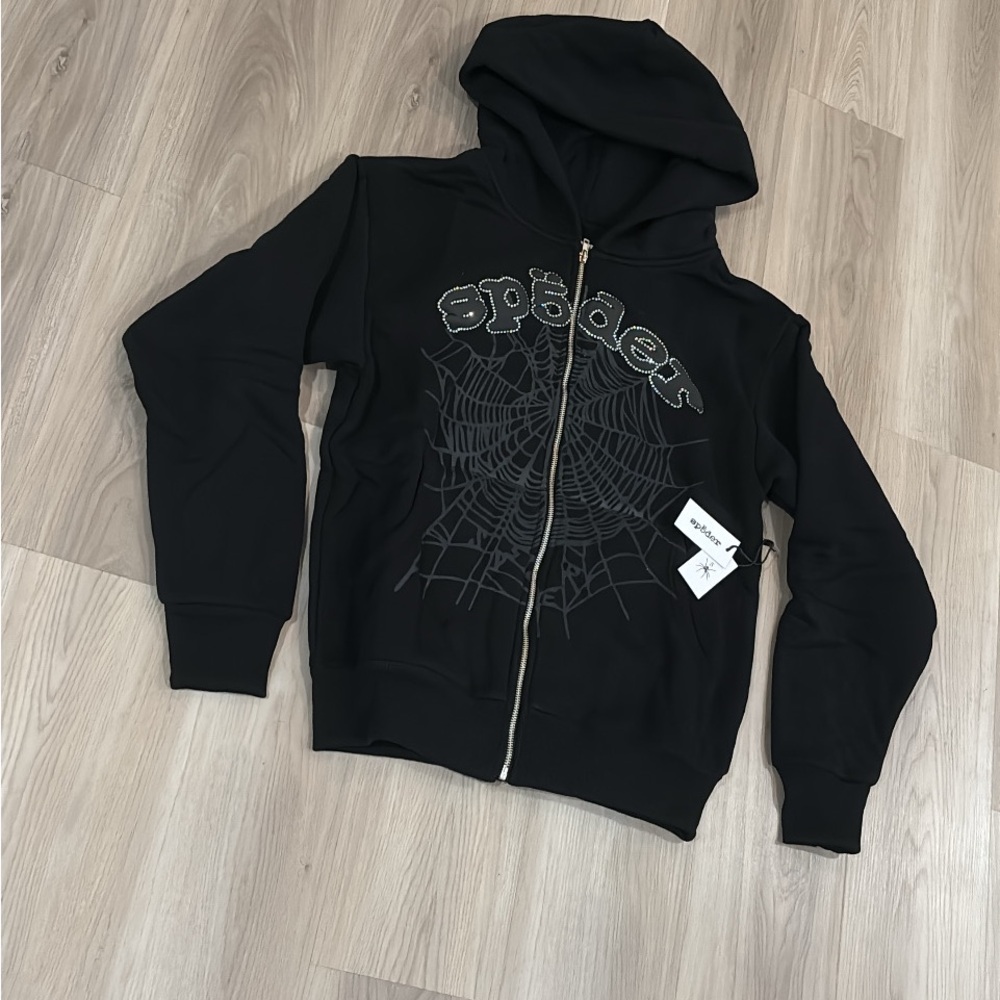 Black Sp5der Web zip up Hoodie